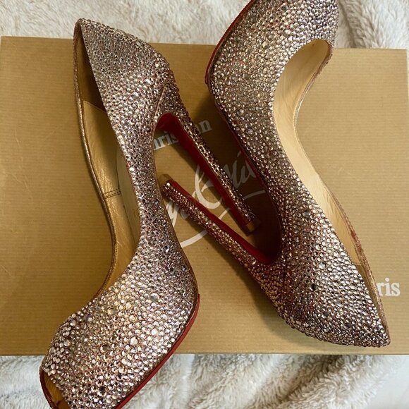 Christian Louboutin FLO STRASS 120 Suede Burma Specchio Toe 37 - Picture 3 of 6